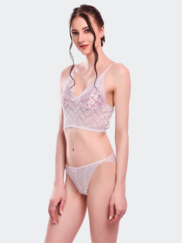 Fleurt White Lycra Lace Lingerie Set - One Size (Free Size) For Women Fleurt-Set-170-NEW-WH