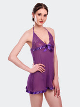Fleurt Purple Spendex Net Baby Doll Dress for Women HOBF-BD-142-PR