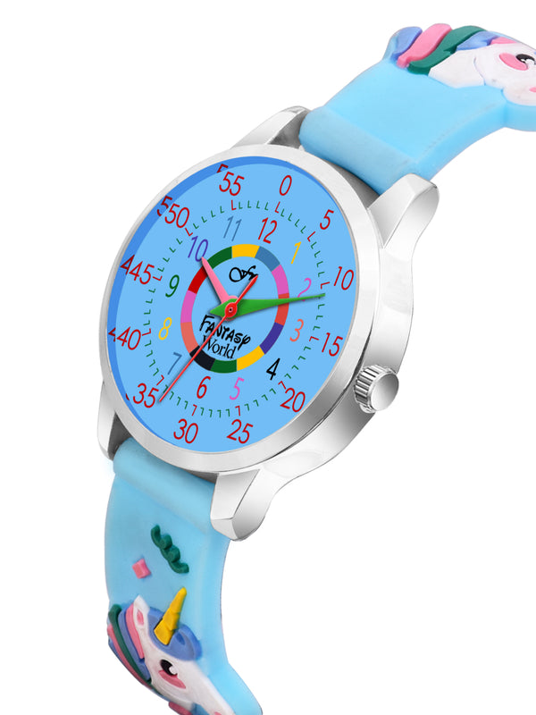 Fantasy World Blue 3D Print Rubber Strap Time Teacher Analog Watch Boys & Girls FW-25-SL-11