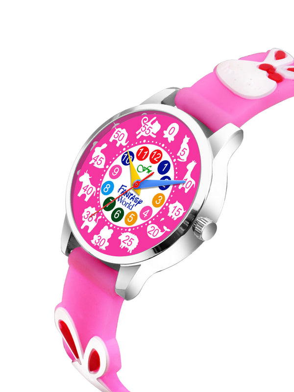Fantasy World Pink 3D Print Rubber Strap Time Teacher Analog Watch Boys & Girls FW-25-SL-14