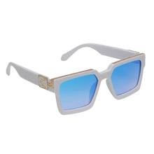 Celebrity White Plastic Frame With Blue UV Protected Lens Rectangular Sunglasses for Men & Women_EDDY-05