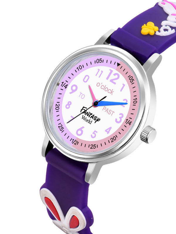 Fantasy World Purple 3D Print Rubber Strap Time Teacher Analog Watch Boys & Girls FW-25-SL-06