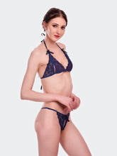 Fleurt Navy Blue Lycra Net Bikni Set I Lingerie Set - One Size (Free Size) For Women Fleurt-Set-206-N.BL