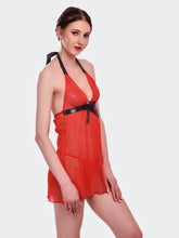 Fleurt Red Spendex Net Baby Doll Dress for Women HOBF-BD-142-NEW-RD