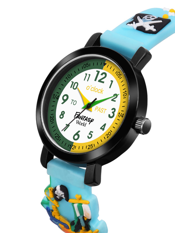 Fantasy World Blue 3D Print Rubber Strap Time Teacher Analog Watch Boys & Girls FW-25-BK-10