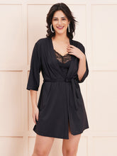 Fleurt Black Forbe Lycra Babydoll with Robe Dress for Women Fleurt25-BD-SHRUG-BK
