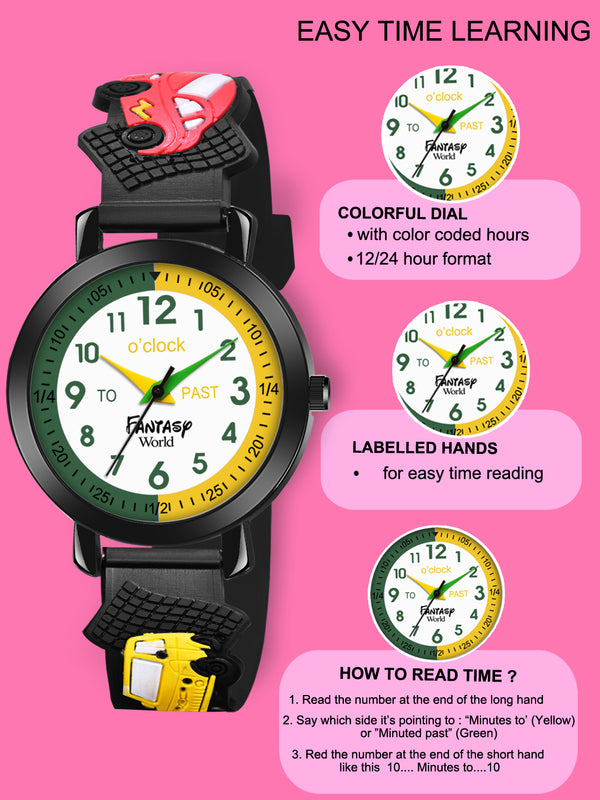 Fantasy World Black 3D Print Rubber Strap Time Teacher Analog Watch Boys & Girls FW-25-BK-09