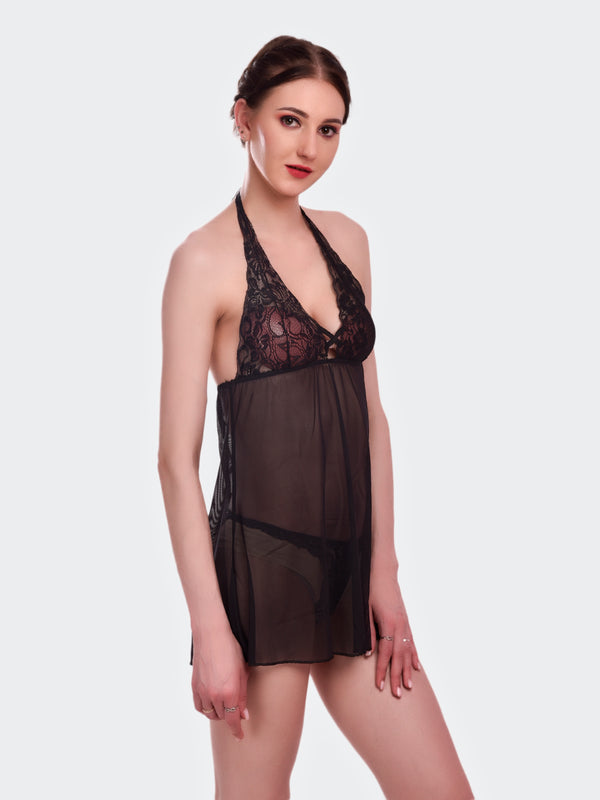 Fleurt Black Power Net Honey Moon Dress Dress for Women HOBF-BD-99-BK