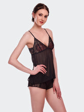 Fleurt Black Power Net Premium Baby Doll Dress for Women HOBF-1028-BK