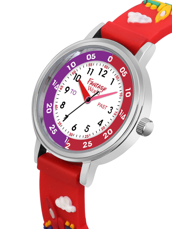 Fantasy World Red 3D Print Rubber Strap Time Teacher Analog Watch Boys & Girls FW-25-SL-05