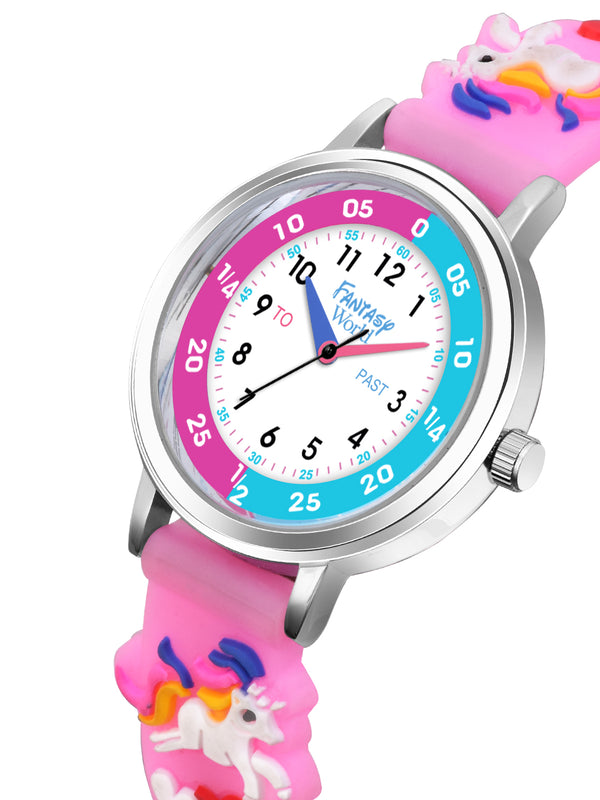 Fantasy World Pink 3D Print Rubber Strap Time Teacher Analog Watch Boys & Girls FW-25-SL-01