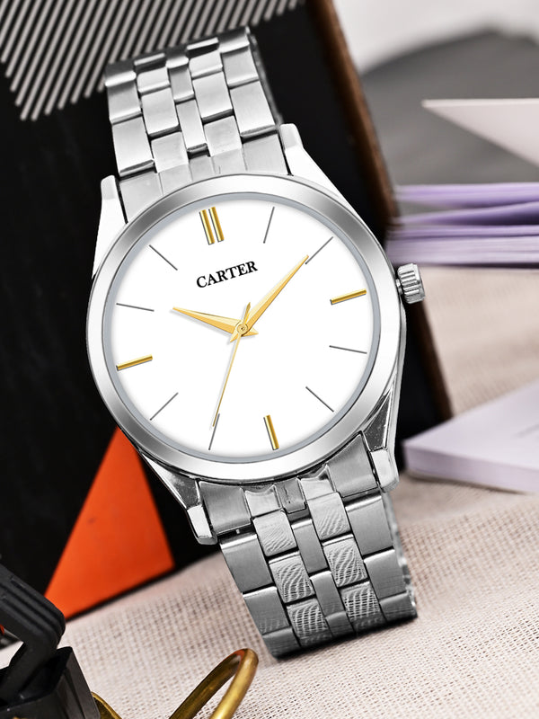 Sandy D Carter Metal White Analogue Round Watches for Men_Sandy D Carter-196-WH