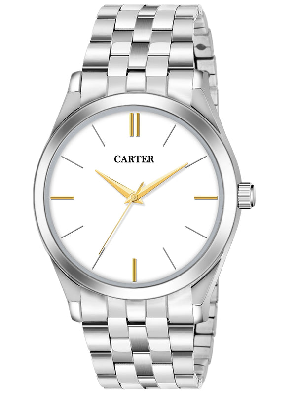 Sandy D Carter Metal White Analogue Round Watches for Men_Sandy D Carter-196-WH