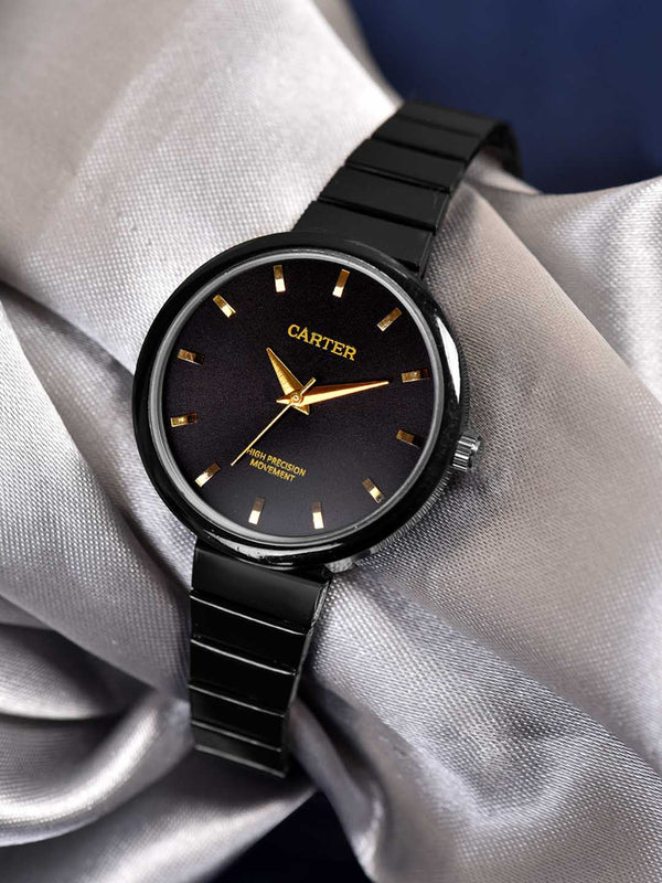 Sandy D Carter Metal Black Analogue Round Watches for Women_SDC24-65-BK
