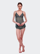 Fleurt Green Power Net Co-Ord Set Babydoll Dress for Women HOBF-1028-GR