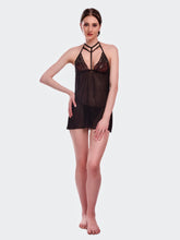 Fleurt Black Spendex Net Baby Doll Dress for Women HOBF-BD-0368-BK