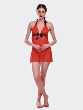 Fleurt Red Spendex Net Baby Doll Dress for Women HOBF-BD-142-NEW-RD