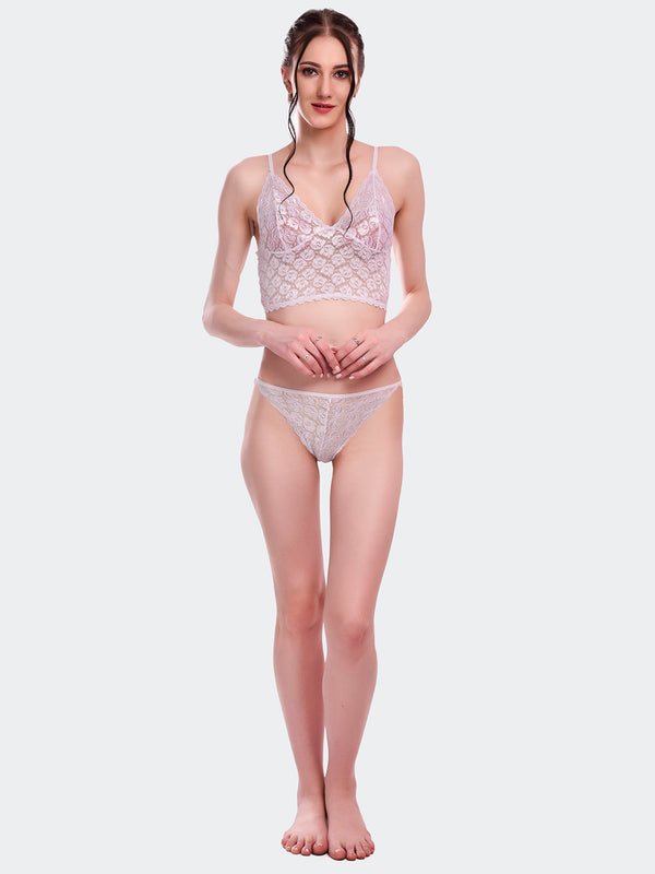 Fleurt White Lycra Lace Lingerie Set - One Size (Free Size) For Women Fleurt-Set-170-NEW-WH