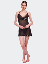 Fleurt Black Spendex Net Baby Doll Dress for Women HOBF-BD-142-BK