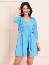 Fleurt Sky Blue Forbe Lycra Babydoll with Robe Dress for Women Fleurt25-BD-SHRUG-SBL