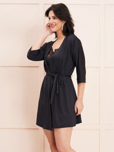 Fleurt Black Forbe Lycra Babydoll with Robe Dress for Women Fleurt25-BD-SHRUG-BK
