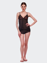 Fleurt Black Power Net Premium Baby Doll Dress for Women HOBF-1028-BK
