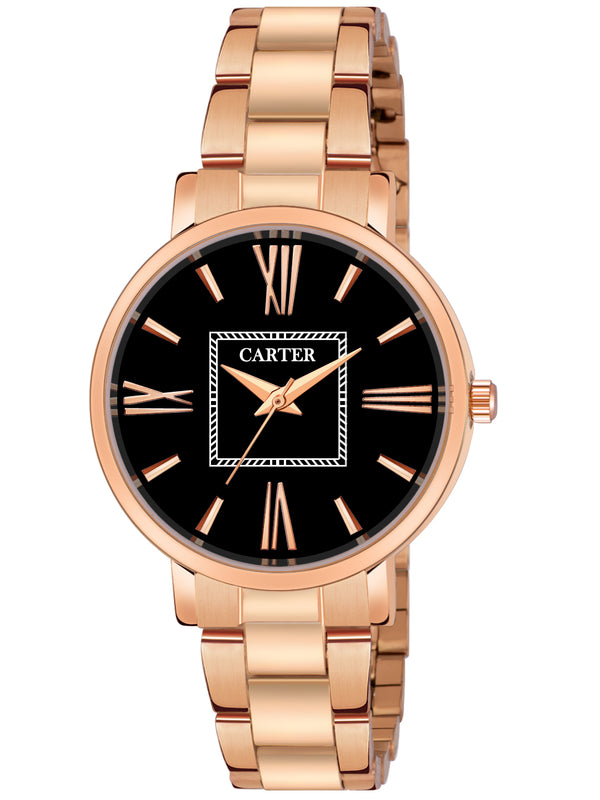 Sandy D Carter Metal Rose Gold Analogue Round Watches for Women_Sandy D Carter-160-BK