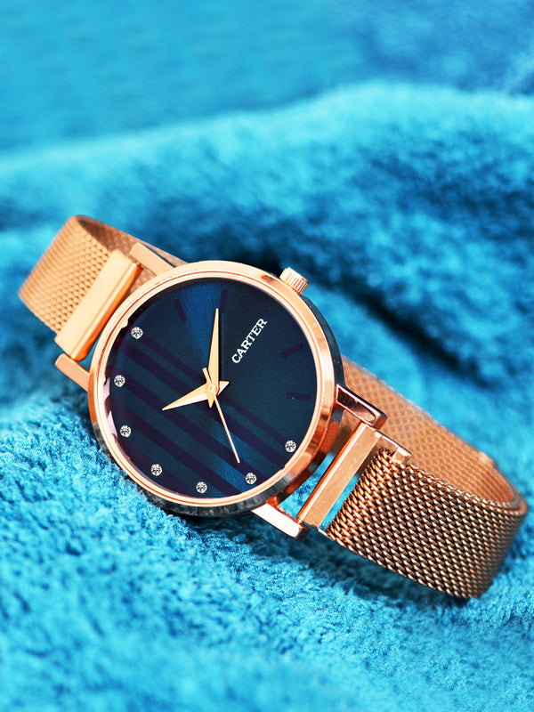 Sandy D Carter Metal Rose Gold Analogue Round Watches for Women_Sandy D Carter-71-RG-BL