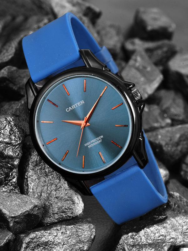 Sandy D Carter Silicon Blue Analogue Round Watches for Men_SDC24-98-BL
