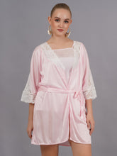 Fleurt Pink forbe Lycra+satin Babydoll with Robe Dress for Women BD-1010-PK & BD-0121-PK
