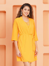 Fleurt Yellow Forbe Lycra Babydoll with Robe Dress for Women Fleurt25-BD-SHRUG-YL