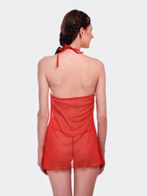 Fleurt Red Spendex Net Baby Doll Dress for Women HOBF-BD-0368-RD