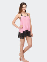Fleurt Black-Pink Satin Baby Doll Dress for Women HOBF-0147-BKPK