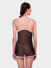 Fleurt Black Spendex Net Babydoll with Robe Dress for Women BD-155-BK & New