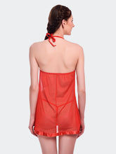 Fleurt Red Spendex Net Baby Doll Dress for Women HOBF-BD-142-RD