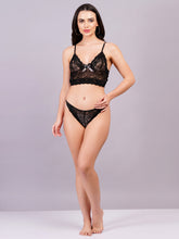 Fleurt Black Power Net+Lycra Net Babydoll with Robe Dress for Women HOBF-BD-170GN-BK