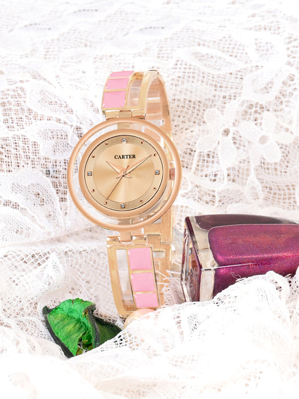 Sandy D Carter Metal Pink Analogue Round Watches for Women_Sandy D Carter-198-PK
