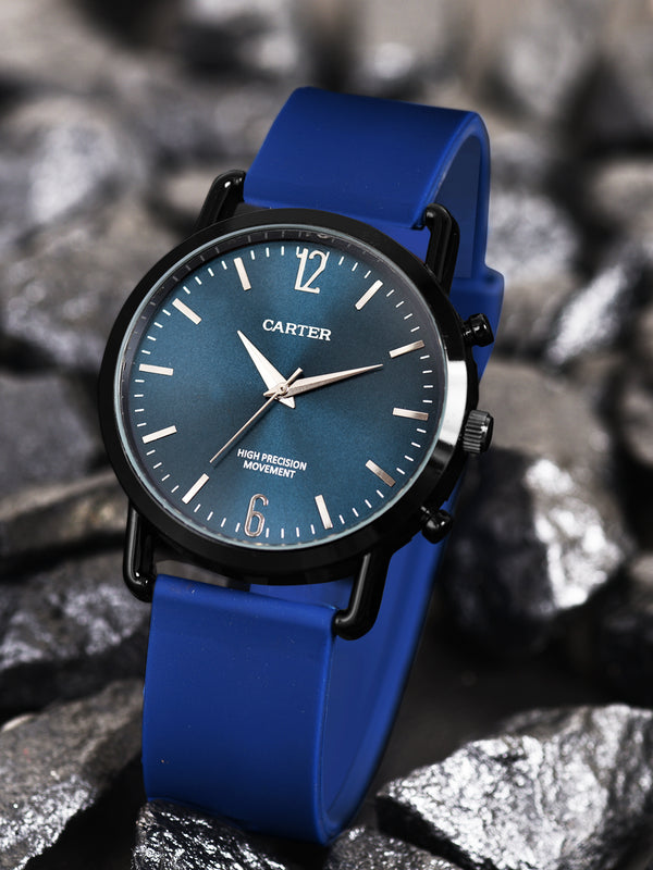 Sandy D Carter Silicon Blue Analogue Round Watches for Men_SDC24-93-BL