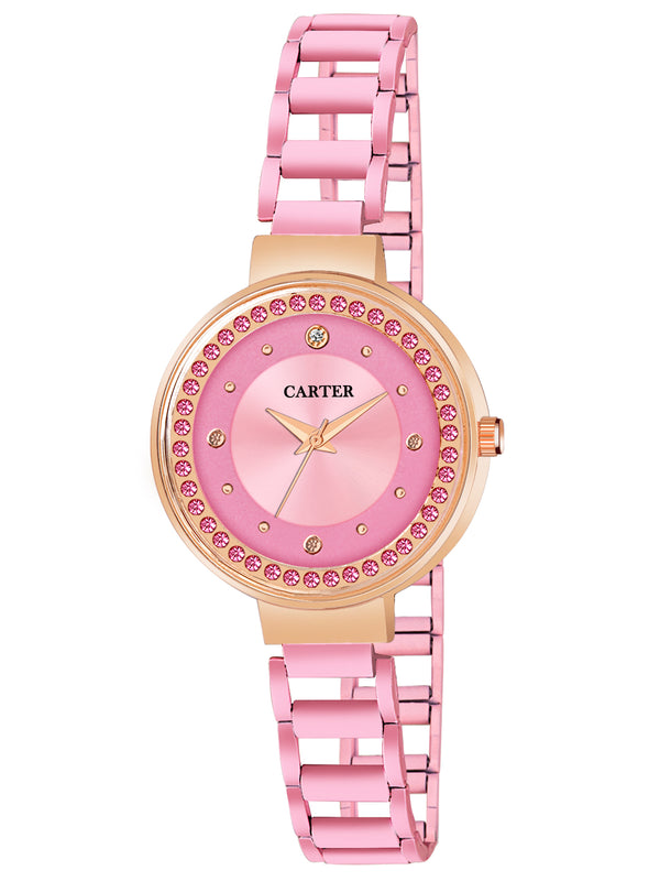 Sandy D Carter Metal Pink Analogue Round Watches for Women_Sandy D Carter-138-PK
