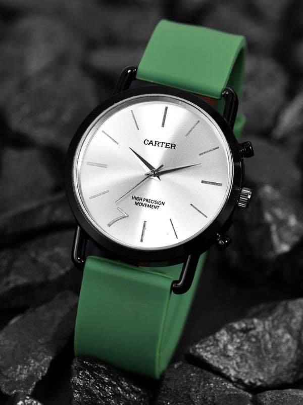 Sandy D Carter Silicon Green Analogue Round Watches for Men_SDC24-88-GR