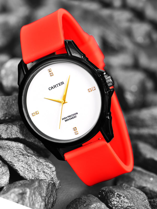 Sandy D Carter Silicon Red Analogue Round Watches for Men_SDC24-89-RD