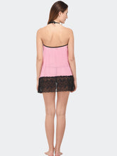 Fleurt Black-Pink Satin Baby Doll Dress for Women HOBF-0147-BKPK