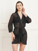 Fleurt Black Forbe Lycra+Spendex Net Babydoll with Robe Dress for Women Fleurt25-BD-SH-239R-1014_BK