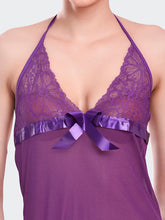 Fleurt Purple Spendex Net Baby Doll Dress for Women HOBF-BD-142-PR