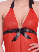 Fleurt Red Spendex Net Baby Doll Dress for Women HOBF-BD-142-NEW-RD