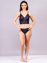 Fleurt Navy Blue Power Net+Lycra Net Babydoll with Robe Dress for Women HOBF-BD-170GN-N.BL