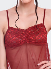 Fleurt Maroon Power Net Honey Moon Dress Dress for Women HOBF-BD-1024-MR