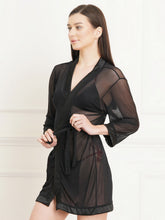 Fleurt Black Forbe Lycra+Spendex Net Babydoll with Robe Dress for Women Fleurt25-BD-SH-BKRG-1014_BK