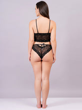 Fleurt Black Power Net+satin Babydoll with Robe Dress for Women BD-1010-BK & Set-170-BK