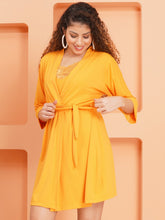 Fleurt Yellow Forbe Lycra Babydoll with Robe Dress for Women Fleurt25-BD-SHRUG-YL